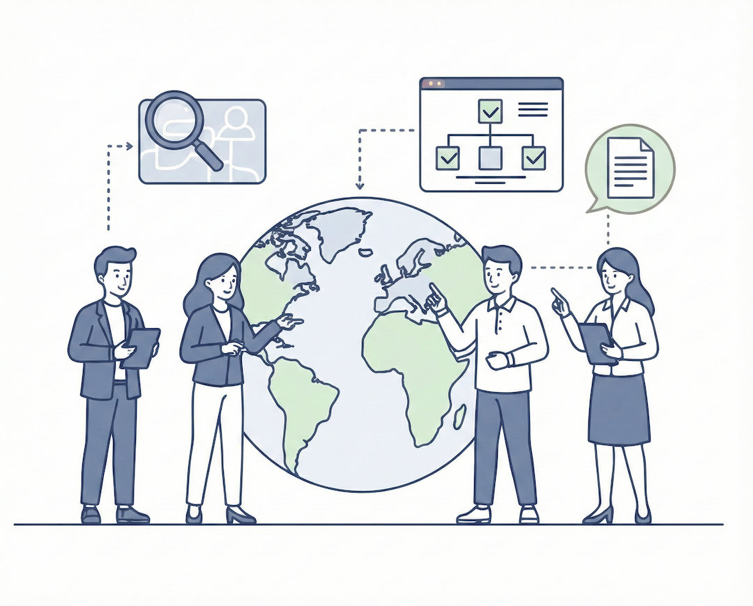 外国人ドライバー候補者の募集・選定プロセスを表すイラスト - スキル評価と面接